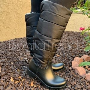 Black Nylon and PVC Sherpa Rain Boots